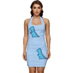 Dinosaur , Cute, Pastel, Sleeveless Wide Square Neckline Ruched Bodycon Dress