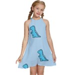 Dinosaur , Cute, Pastel, Kids  Halter Collar Waist Tie Chiffon Dress