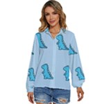 Dinosaur , Cute, Pastel, Women s Long Sleeve Button Up Shirt