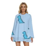 Dinosaur , Cute, Pastel, Round Neck Long Sleeve Bohemian Style Chiffon Mini Dress