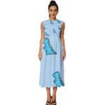 Dinosaur , Cute, Pastel, Sleeveless Round Neck Midi Dress