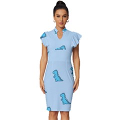 Vintage Frill Sleeve V-Neck Bodycon Dress 