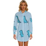 Dinosaur , Cute, Pastel, Womens Long Sleeve Shirt Dress