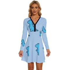 Long Sleeve Deep V Mini Dress  