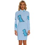 Dinosaur , Cute, Pastel, Long Sleeve Shirt Collar Bodycon Dress