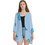 Dinosaur , Cute, Pastel, Open Front 3/4 Sleeve Batwing Chiffon Cardigan Kimono