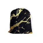 Marble Black, Kiss, Gold, Pretty Drawstring Pouch (Large)