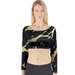 Marble Black, Kiss, Gold, Pretty Long Sleeve Crop Top