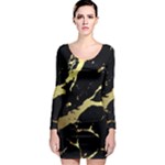 Marble Black, Kiss, Gold, Pretty Long Sleeve Bodycon Dress