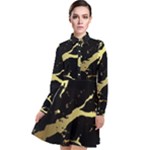 Marble Black, Kiss, Gold, Pretty Long Sleeve Chiffon Shirt Dress