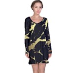 Marble Black, Kiss, Gold, Pretty Long Sleeve Nightdress