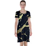 Marble Black, Kiss, Gold, Pretty Short Sleeve Nightdress