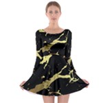 Marble Black, Kiss, Gold, Pretty Long Sleeve Skater Dress