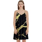 Marble Black, Kiss, Gold, Pretty Mini Camis Dress With Pockets