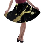 Marble Black, Kiss, Gold, Pretty A-line Skater Skirt