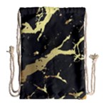 Marble Black, Kiss, Gold, Pretty Drawstring Bag (Large)