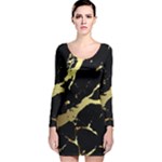 Marble Black, Kiss, Gold, Pretty Long Sleeve Velvet Bodycon Dress