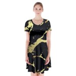 Marble Black, Kiss, Gold, Pretty Short Sleeve V-neck Flare Dress