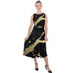 Marble Black, Kiss, Gold, Pretty Midi Tie-Back Chiffon Dress