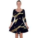 Marble Black, Kiss, Gold, Pretty Quarter Sleeve Skater Dress