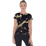 Marble Black, Kiss, Gold, Pretty Short Sleeve Sports Top 