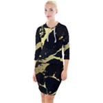 Marble Black, Kiss, Gold, Pretty Quarter Sleeve Hood Bodycon Dress