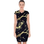 Marble Black, Kiss, Gold, Pretty Capsleeve Drawstring Dress 