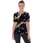 Marble Black, Kiss, Gold, Pretty Shoulder Cut Out Short Sleeve Top