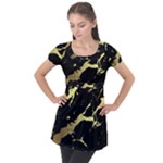 Marble Black, Kiss, Gold, Pretty Puff Sleeve Tunic Top