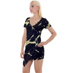 Marble Black, Kiss, Gold, Pretty Short Sleeve Asymmetric Mini Dress