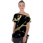 Marble Black, Kiss, Gold, Pretty Off Shoulder Tie-Up T-Shirt