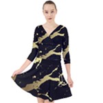 Marble Black, Kiss, Gold, Pretty Quarter Sleeve Front Wrap Dress