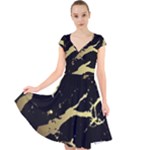 Marble Black, Kiss, Gold, Pretty Cap Sleeve Front Wrap Midi Dress