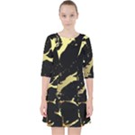 Marble Black, Kiss, Gold, Pretty Quarter Sleeve Pocket Dress