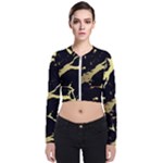 Marble Black, Kiss, Gold, Pretty Long Sleeve Zip Up Bomber Jacket