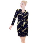 Marble Black, Kiss, Gold, Pretty Button Long Sleeve Dress