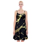 Marble Black, Kiss, Gold, Pretty Spaghetti Strap Velvet Dress