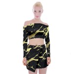 Marble Black, Kiss, Gold, Pretty Off Shoulder Top with Mini Skirt Set