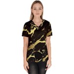 Marble Black, Kiss, Gold, Pretty Women s V-Neck Scrub Top