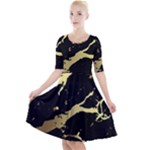 Marble Black, Kiss, Gold, Pretty Quarter Sleeve A-Line Dress