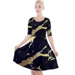 Marble Black, Kiss, Gold, Pretty Quarter Sleeve A-Line Dress With Pockets