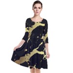 Marble Black, Kiss, Gold, Pretty Quarter Sleeve Waist Band Dress