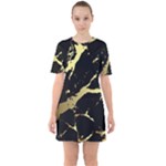 Marble Black, Kiss, Gold, Pretty Sixties Short Sleeve Mini Dress