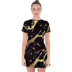 Marble Black, Kiss, Gold, Pretty Drop Hem Mini Chiffon Dress