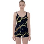 Marble Black, Kiss, Gold, Pretty Tie Front Two Piece Tankini