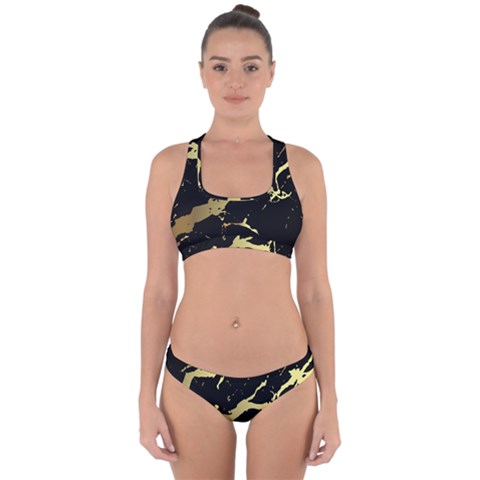 Marble Black, Kiss, Gold, Pretty Cross Back Hipster Bikini Set from ArtsNow.com