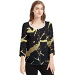 Marble Black, Kiss, Gold, Pretty Chiffon Quarter Sleeve Blouse