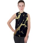 Marble Black, Kiss, Gold, Pretty Mock Neck Chiffon Sleeveless Top