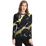 Marble Black, Kiss, Gold, Pretty Women s Long Sleeve Rash Guard