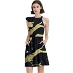 Marble Black, Kiss, Gold, Pretty Cocktail Party Halter Sleeveless Dress With Pockets